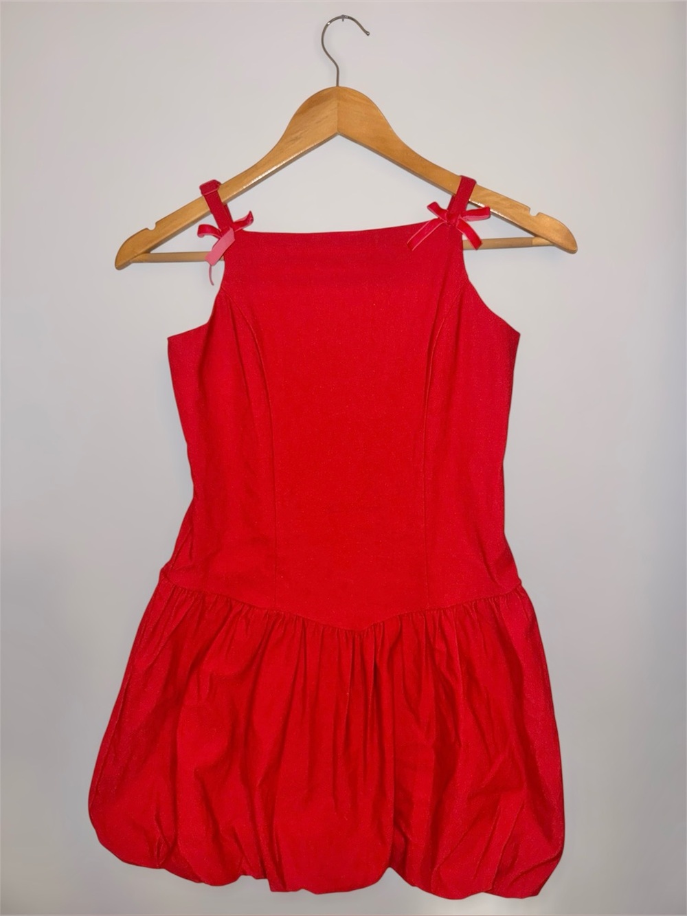Art Class Red Girls' Bubble Dress with Shoulder Bows Large (10/12)